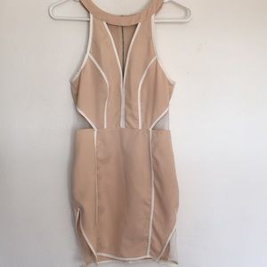 Tobi Cream Cocktail Dress with Sheer Accents
